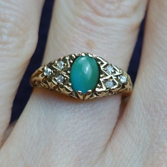 chrysoprase cabochon in 9K yellow gold - Picture 1 of 4